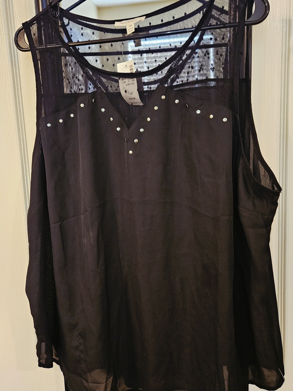 Avenue / Lorette Sheer Studded Black Sleeveless Top